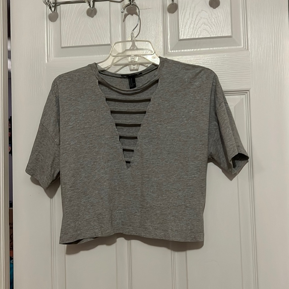 Open V neck Crop Tee Shirt -NWOT